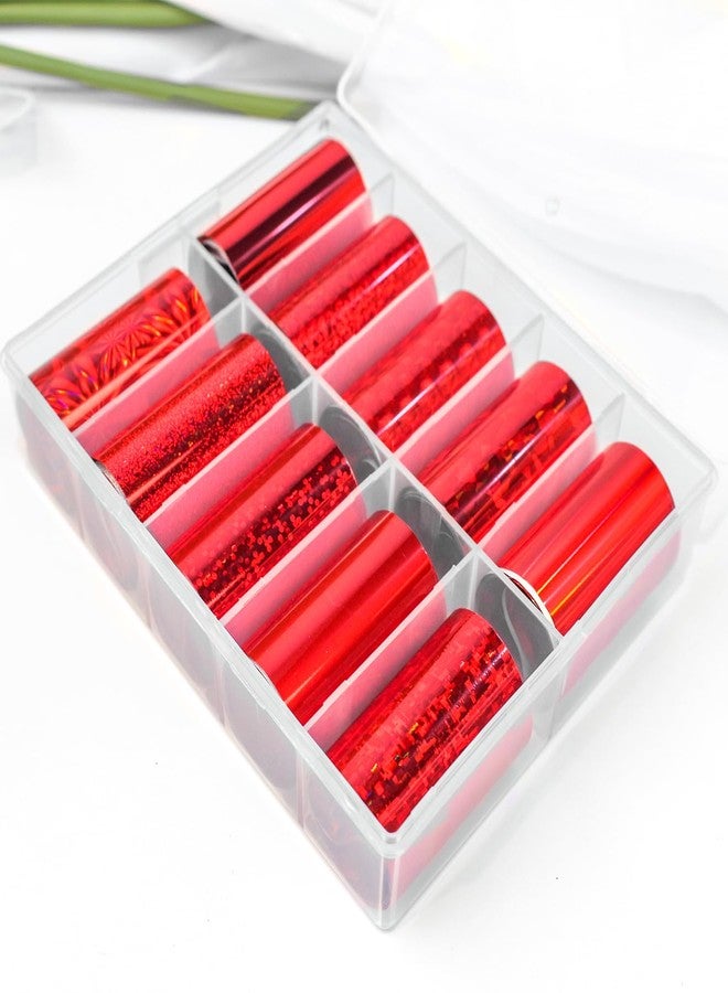 JERCLITY 10 Rolls Red Nail Foil Transfer Sticker Kit Nail Foil Sheets Red Solid Color Foil Nail Art Decals Nail Foil Transfer Stickers Foil Nail Wraps for Foil Nail Art - Image 2